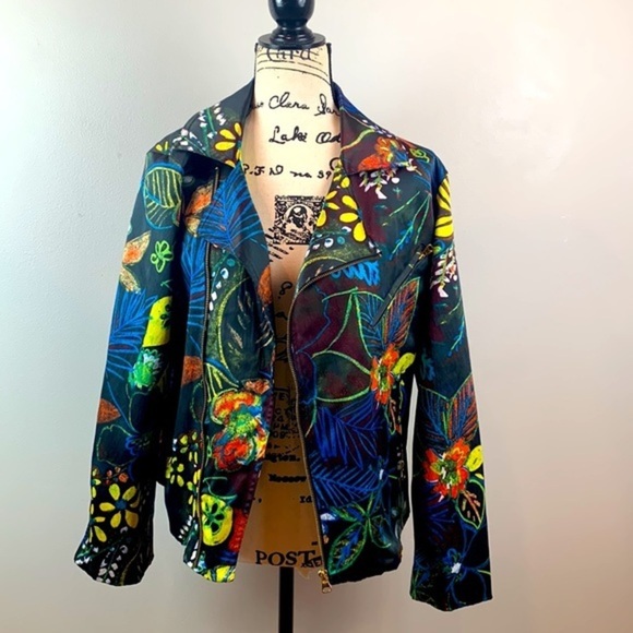 Chico’s Whimsical Night Gretta Tropical Floral Moto Jacket NWOT - Picture 2 of 9